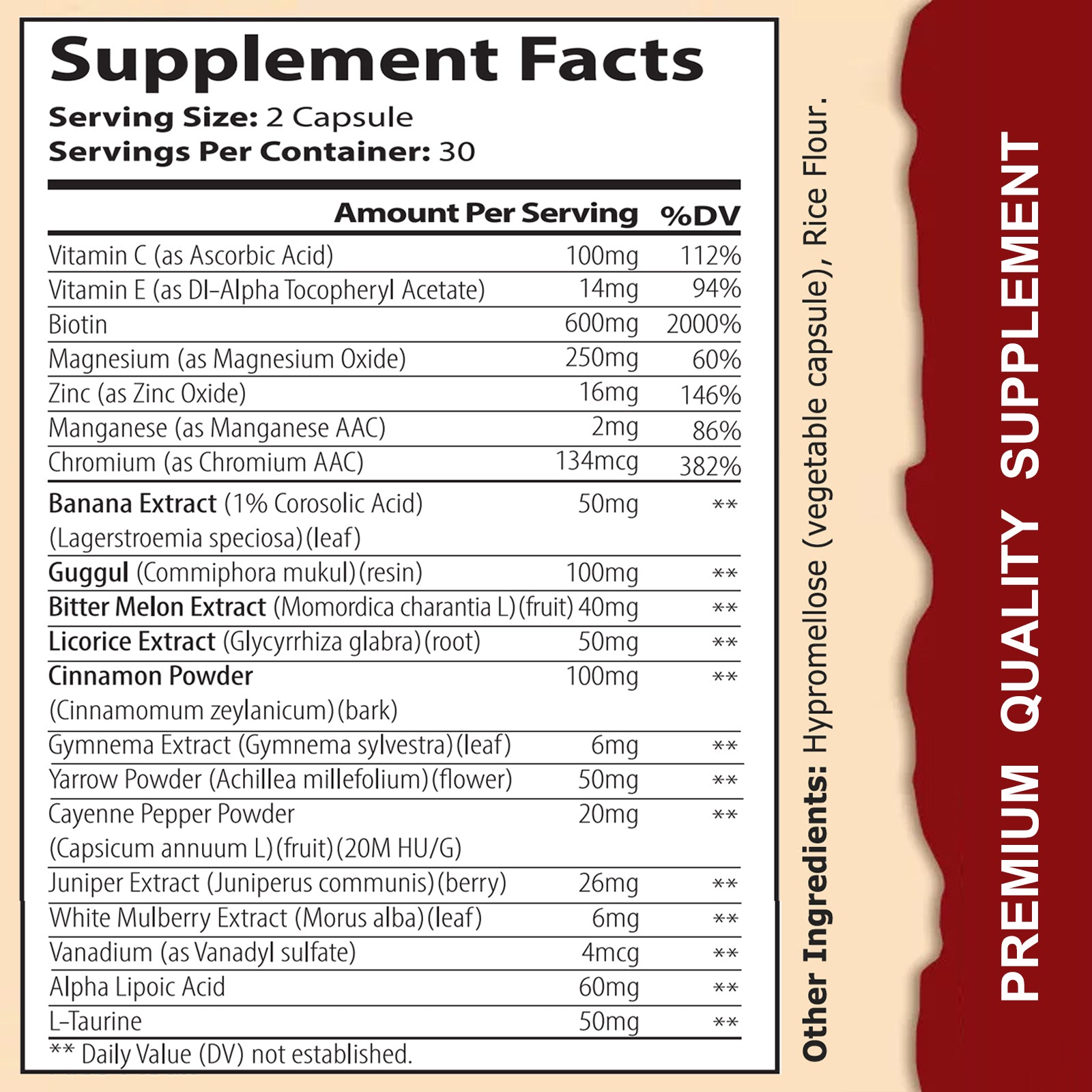 Suplemento premium puro Blood Sugar Complex: favorece niveles normales de azúcar en sangre. Natural. Con canela, melón amargo, cromo, mora y ácido alfa lipoico. Sin OMG. 60 cápsulas.