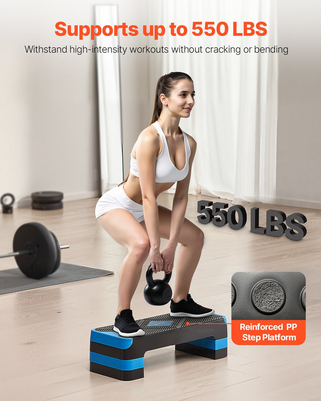 Plataforma de ejercicios aeróbicos de 71 cm, plataforma de entrenamiento aeróbico con altura ajustable y 4 elevadores, banco antideslizante para gimnasio en casa, cardio y fuerza, color azul