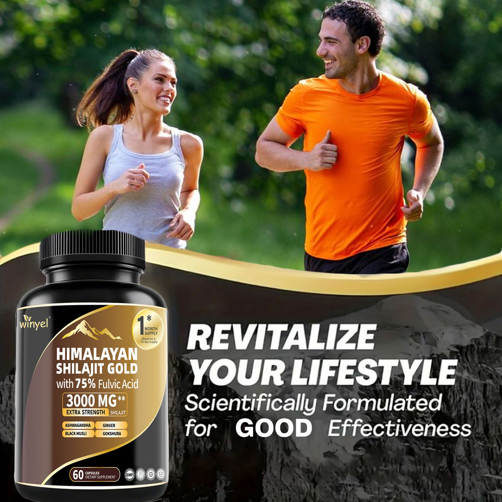 Shilajit Capsules, Ashwagandha, Gokshura, 85 Trace Minerals, High Potency Gold Grade Himalayan Shilajit Supplements, 60 Capsules For Women And Men